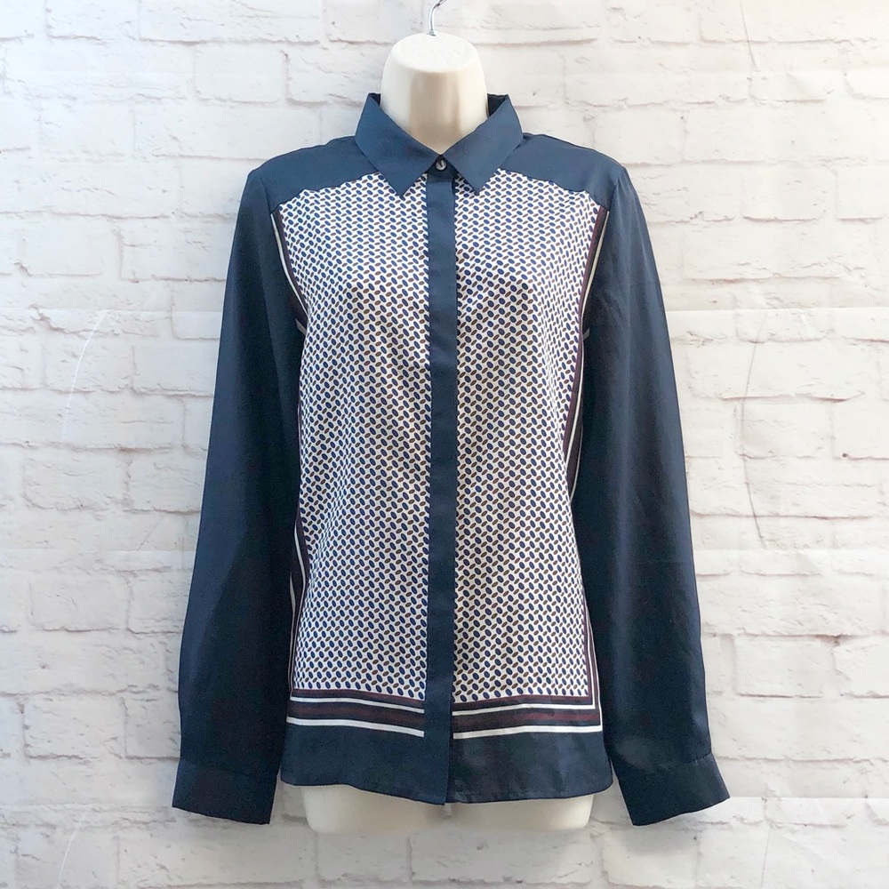ANN TAYLOR Modern Geometric Print Tunic Top M Navy